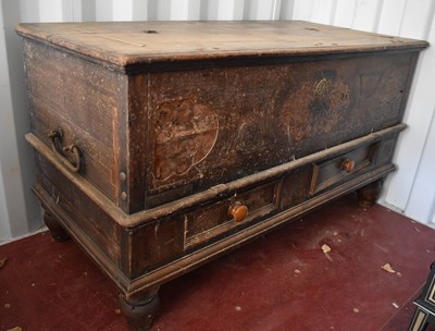 Lot 480 - A large Flemish oak coffer, with twin iron...