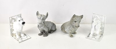 Lot 203 - Two lead dog ornaments together with a pair of...