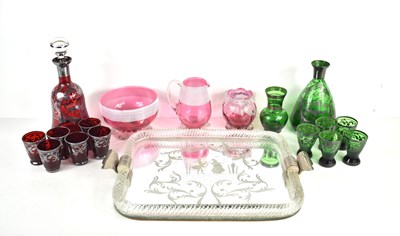 Lot 118 - A group of coloured glassware comprising green...