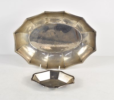 Lot 382 - An 800 grade silver oval dish with convex...