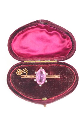 Lot 107 - A 9ct gold, pink stone, possibly topaz and old...