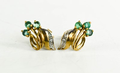 Lot 11 - A pair of 9ct gold, emerald and diamond...