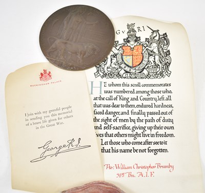 Lot 257 - A WWI death plaque and scroll to Pte William...