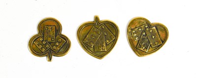 Lot 169 - Three Georgian brass Regency gaming tokens;...