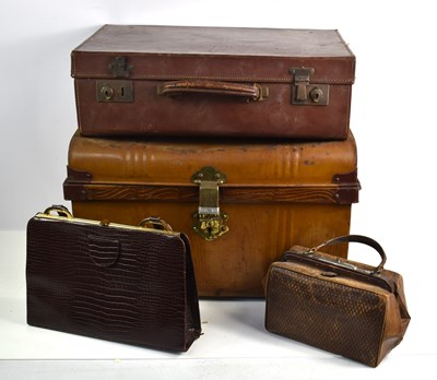 Lot 414 - A vintage metal travelling trunk together with...