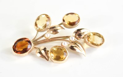 Lot 138 - A 14ct gold, citrine, seed pearl and orange...