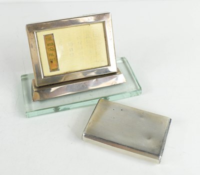 Lot 365 - A silver card case with engine turned engraved...