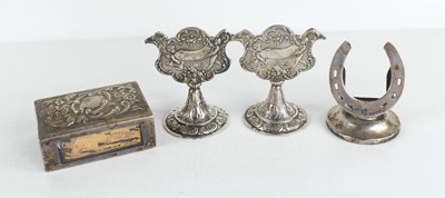 Lot 363 - A pair of silver place name menu holders, a...