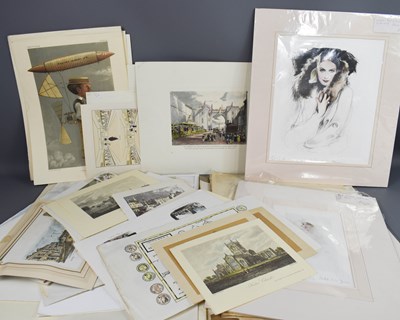 Lot 52 - A large portfolio of watercolours, engravings,...