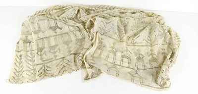 Lot 340 - An Art Deco Egyptian Assuit shawl, the cream...