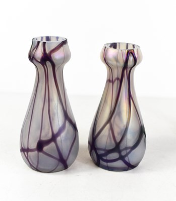 Lot 87 - A pair of amethyst and vaseline glass vases,...