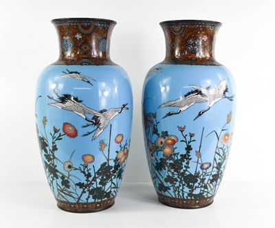 Lot 68 - A pair of fine Japanese cloisonne vases,...