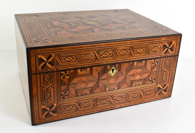 Lot 216 - A 19th century parquetry work box, the top and...