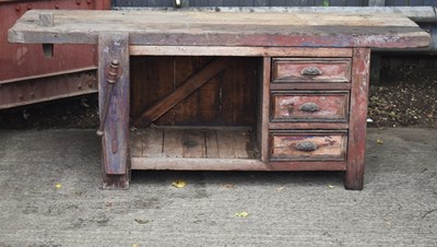 Lot 453 - A Victorian / Edwardian wooden work bench,...