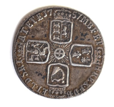 Lot 304 - A George II silver sixpence dated 1757.