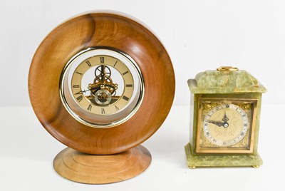 Lot 386 - Two mantle clocks, on in green agate, the...