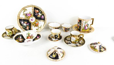 Lot 44 - A selection of Dresden porcelain, with black...