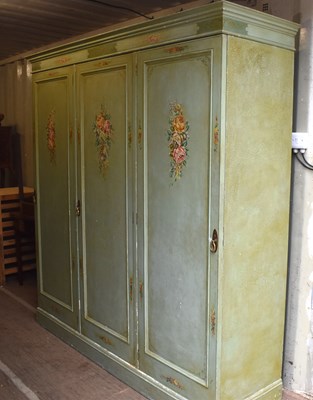 Lot 446 - A French antique pine painted wardrobe in...