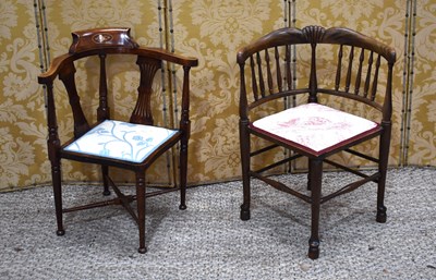 Lot 432 - Two Victorian corner chairs, one in mahogany...