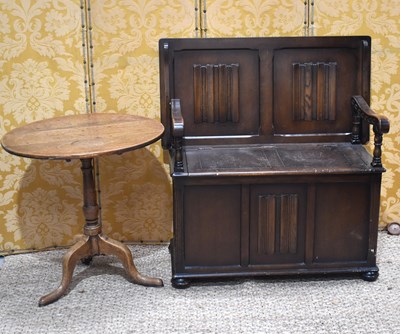 Lot 440 - A 20th century oak monks bench together with a...