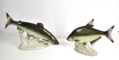 Lot 25 - Two large Royal Dux fish ornaments modelled as...