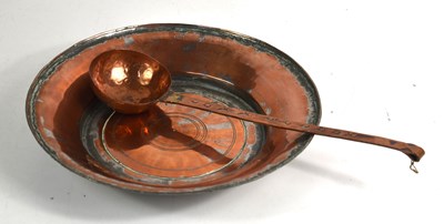 Lot 422 - An Arts and Crafts copper ladle together with...