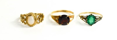 Lot 105 - Three 9ct gold rings, to include one set with...