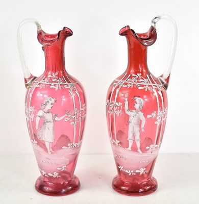 Lot 219 - A pair of Victorian Mary Gregory cranberry...