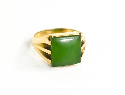 Lot 40 - A 9ct gold and jade signet ring, circa 1970,...