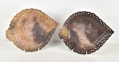 Lot 68 - A pair of Chinese carved soapstone leaf form...