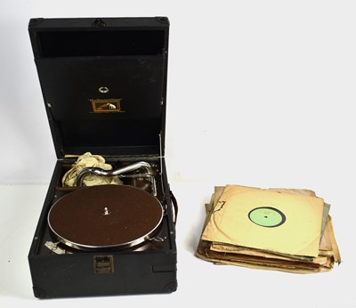 Lot 331 - A vintage HMV portable gramophone 101 together...