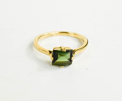 Lot 44 - An 18ct gold and green paste ring, rectangular...