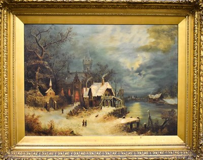 Lot 393 - A 19th century oil on canvas depicting a night...