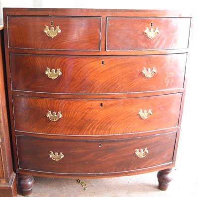 Lot 466 - A 19th century mahogany bow front chest of...