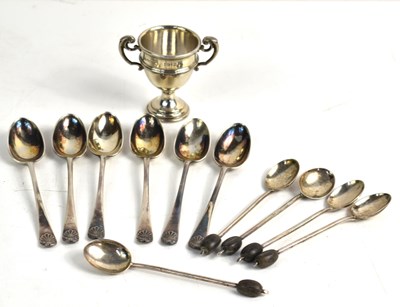 Lot 219 - A set of six silver teaspoons with floral...