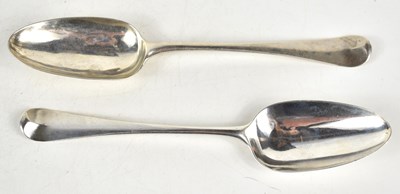 Lot 207 - Two early Georgian silver tablespoons,...