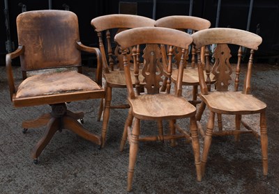 Lot 439 - A set of four antique pine dining chairs, with...