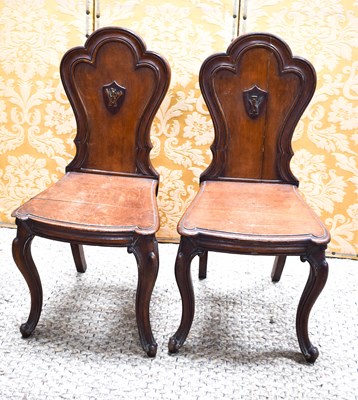 Lot 455 - A pair of 19th century oak hall chairs,...