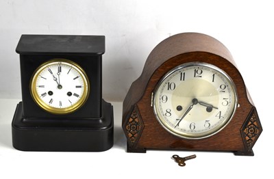 Lot 278 - A vintage oak cased mantle clock together with...