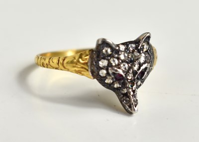 Lot 29A - A rose cut diamond and ruby fox head ring, set...