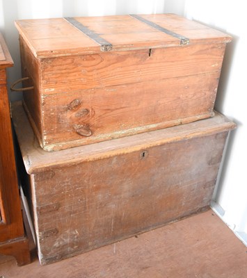 Lot 485A - An antique pine blanket chest, with iron...