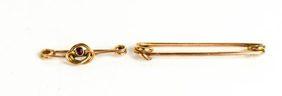 Lot 99 - A 9ct gold and ruby set tie pin 1.4g, and a...