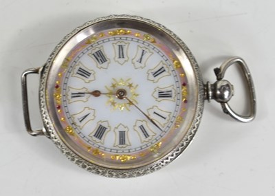 Lot 371 - A ladies silver pocket watch, Roman numeral...