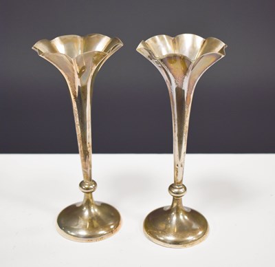 Lot 30 - A pair of silver bud vases, of trumpet form,...