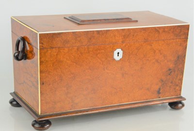 Lot 222 - A 19th century burr walnut tea caddy, with...