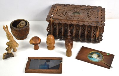 Lot 122 - An antique fretwork carved box a/f, together...