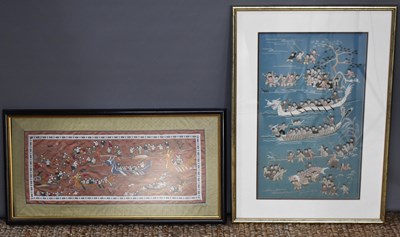 Lot 92 - Two framed and glazed Chinese embroideries on...