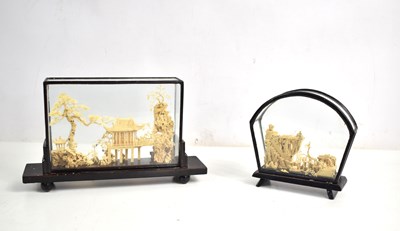 Lot 72 - Two Chinese cork dioramas depicting a pavilion...