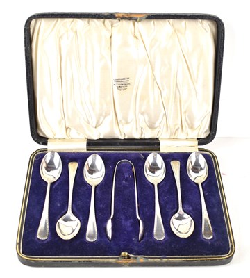 Lot 199 - A cased set of six silver teaspoons and a pair...