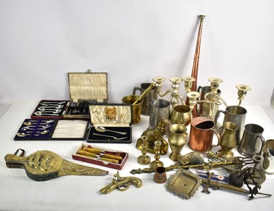 Lot 403 - A quantity of silver plated items and brass...